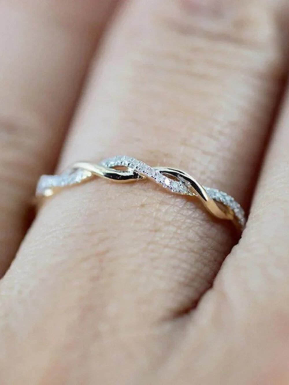 NEW Rose Gold Twisted Braided Diamond Wave Half Eternity Ring